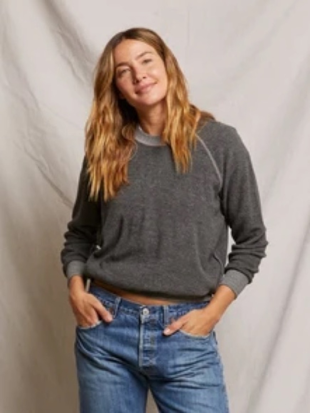 Perfectwhitetee Ziggy reverse fleece crewneck sweatshirt- Dark Heather Gray